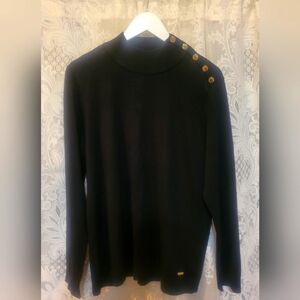 Calvin Klein Womens Size L Black Semi Turtleneck Super Soft Sweater w/GoldButton